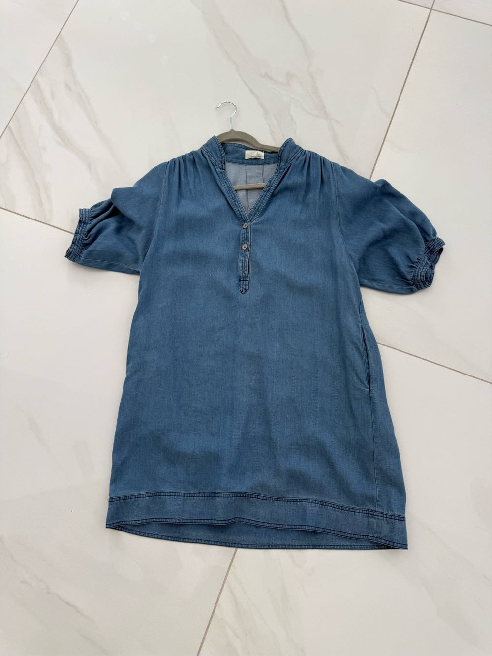 Blue Denim Mini Dress - Casual V-Neck Tunic